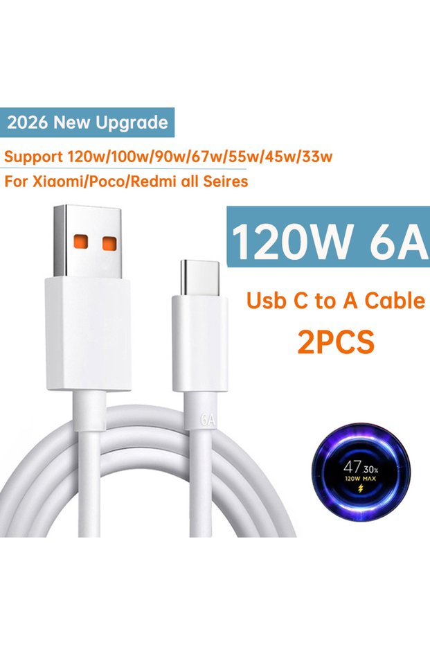 XIAOMI 2m(6.6ft) 2p upgrade c to a Original Xiaomi 120W Type C Cable 6A 100W Usb Turbo Fast Charging