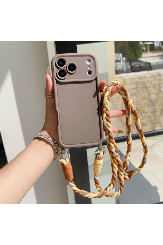 iPhone 15 Pro Max Brown TPU Soft Silicone Crossbody Lanyard Phone Case for IPhone Air 17 16 15 Plus