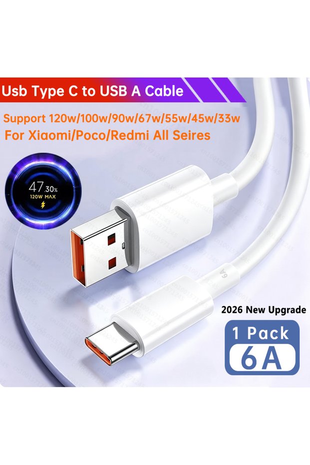 XIAOMI 1m(3.3ft) 1p 2026 New Cable Original XIAOMI Redmi 120W 6A Type C Cable 90W 67W Turbo Charger