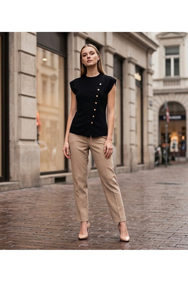 Asymmetrical Pleated Joey Knitwear Blouse