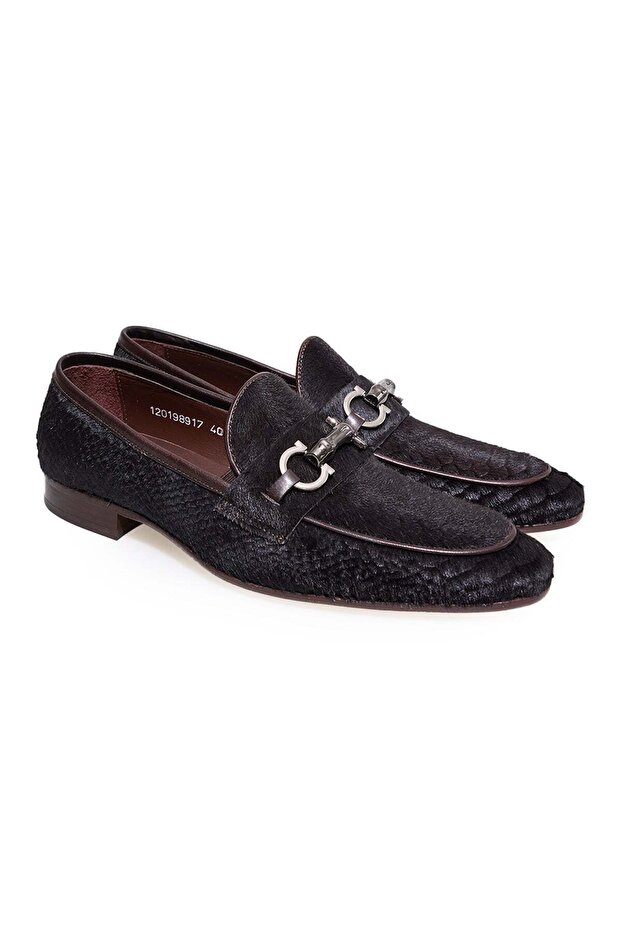 Brown Laceless Genuine Taiwan Feather Men's Shoes