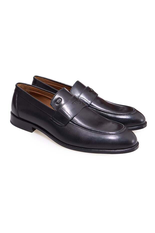 Black Color Laceless Genuine Leather Leather Sole Men's Shoes