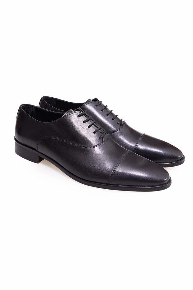 Black Color Lace-Up Genuine Leather Men's Shoes
