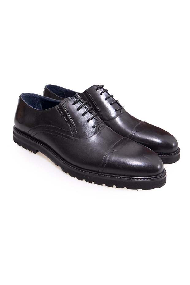 Black Color Lace-Up Genuine Leather Men's Shoes