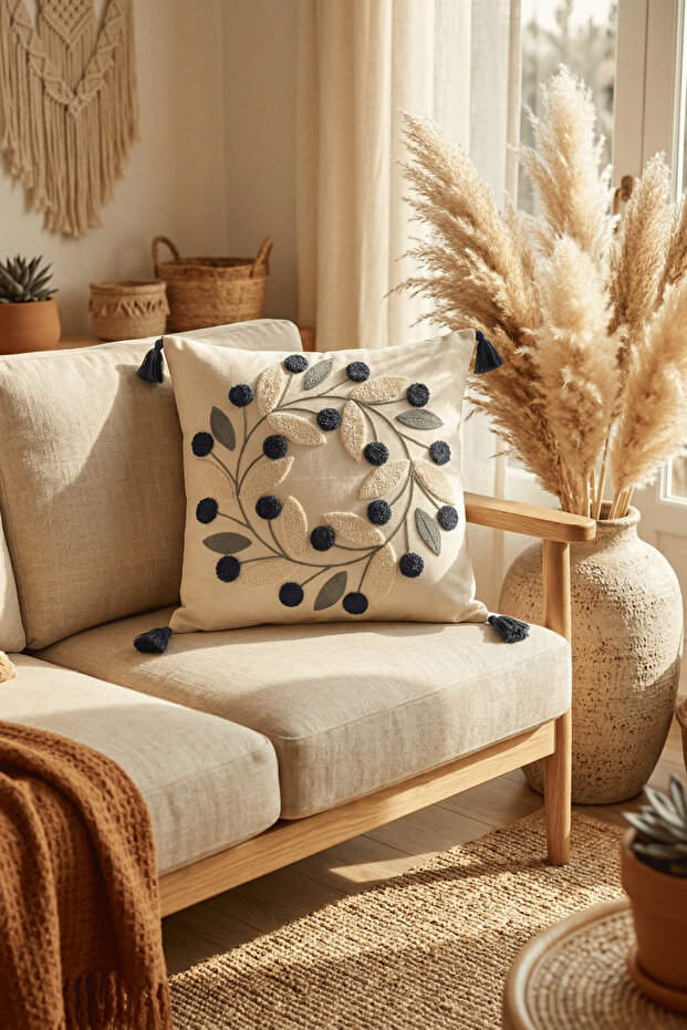 Papatya Bohemian Punch Embroidered Throw Pillow Cover (Without Inner Filling)