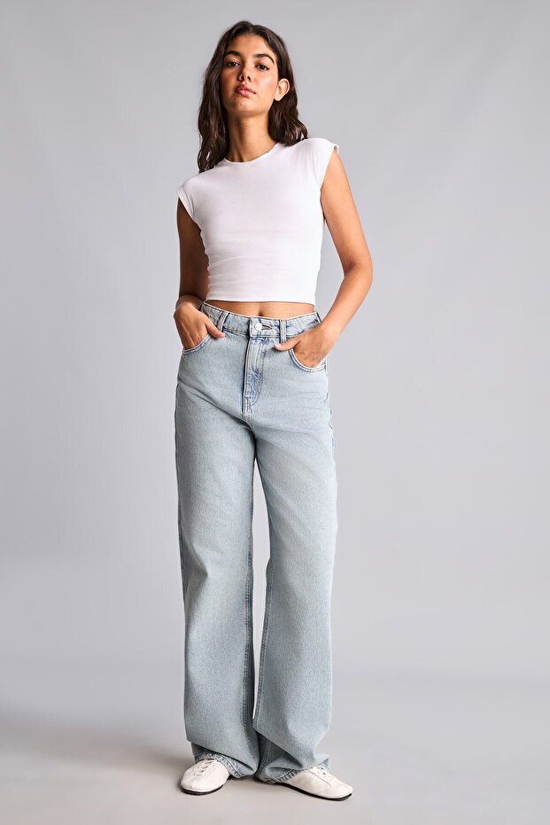 90's Wide Leg High Waist Pipe Leg Jean Pants H6913Ax26Au