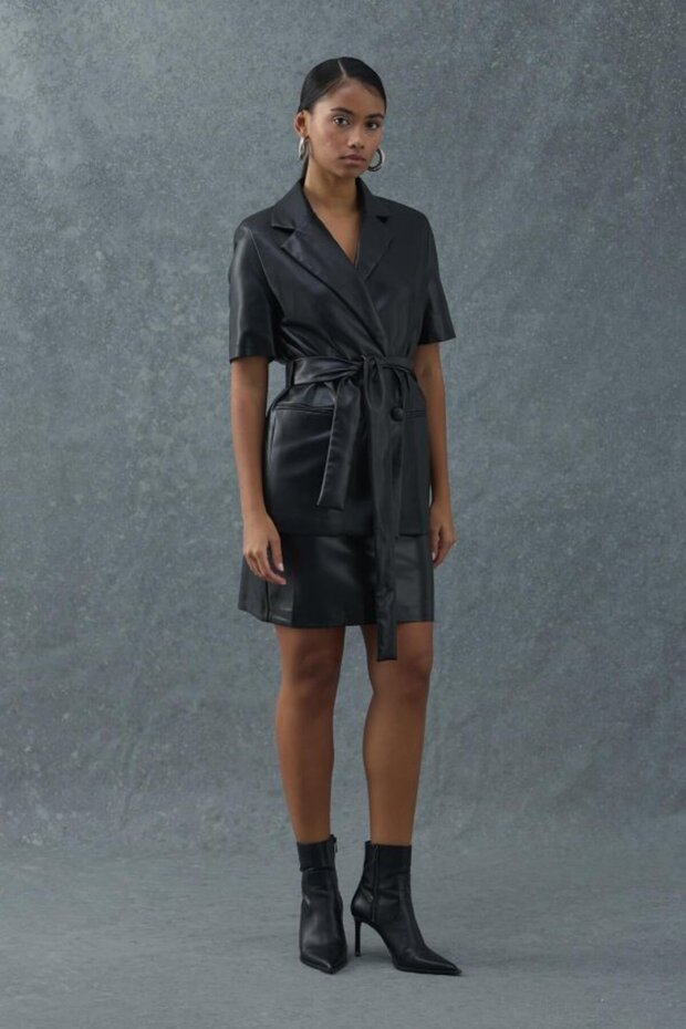 Black Leather Jacket and Skirt Set