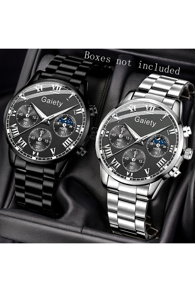 Black and Sliver 1/2PCS Set Couple Fashion Casual Leather Watches Ladies Simple Dial Quartz Wristwat