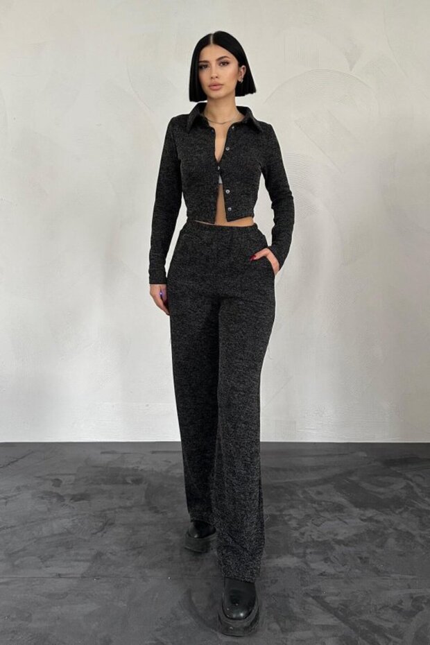 Black Shirt and Pants Tracksuit Set