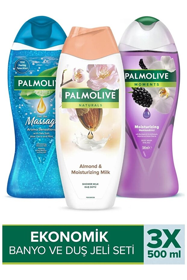 Massage 500 ml Aromatic Shower Gel Set 3 Pieces Refreshing with Natural Almond Effect
