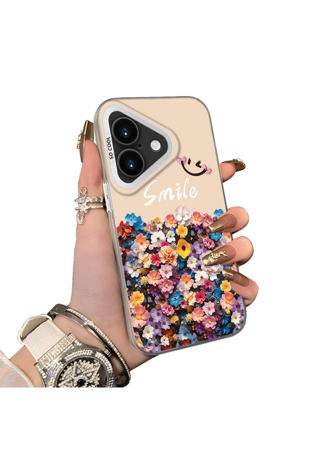 حافظة هاتف متوافقة مع iPhone 16 Plus مصنوعة من السيليكون بحافة صلبة وخلفية صلبة بنمط زهور