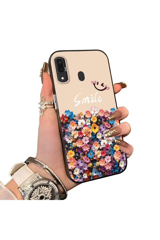 Samsung Galaxy A30 Compatible Silicone Edge Hard Back Case Couple Phone Case with Floral Pattern