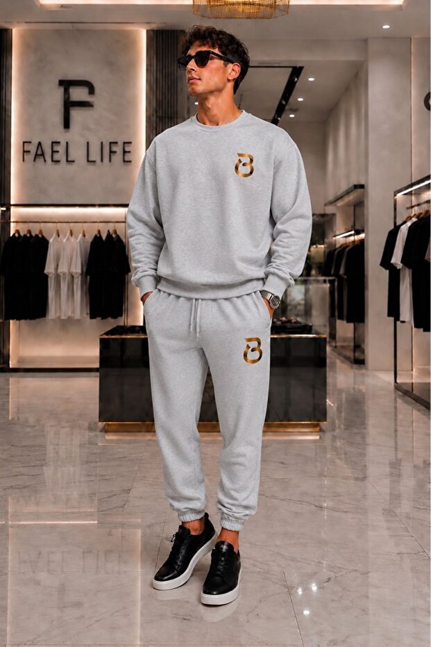 Unisex Comfortable Fit Zero Neck and Sweatpants B Printed Set