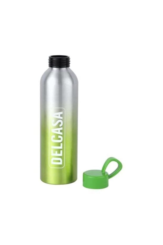 Delcasa Aluminium Water Bottle, 650 ml Capacity, Silver/Green