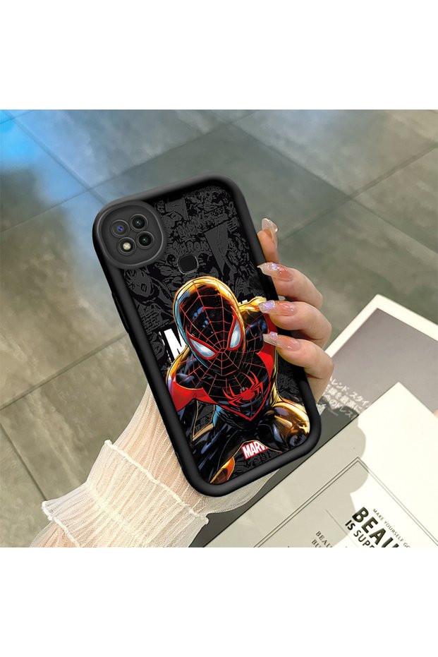 حافظة سيليكون متوافقة مع هاتف Redmi 9c باللون الأسود من سبايدرمان، حافظة حماية للكاميرا، حافظة هاتف من السيليكون