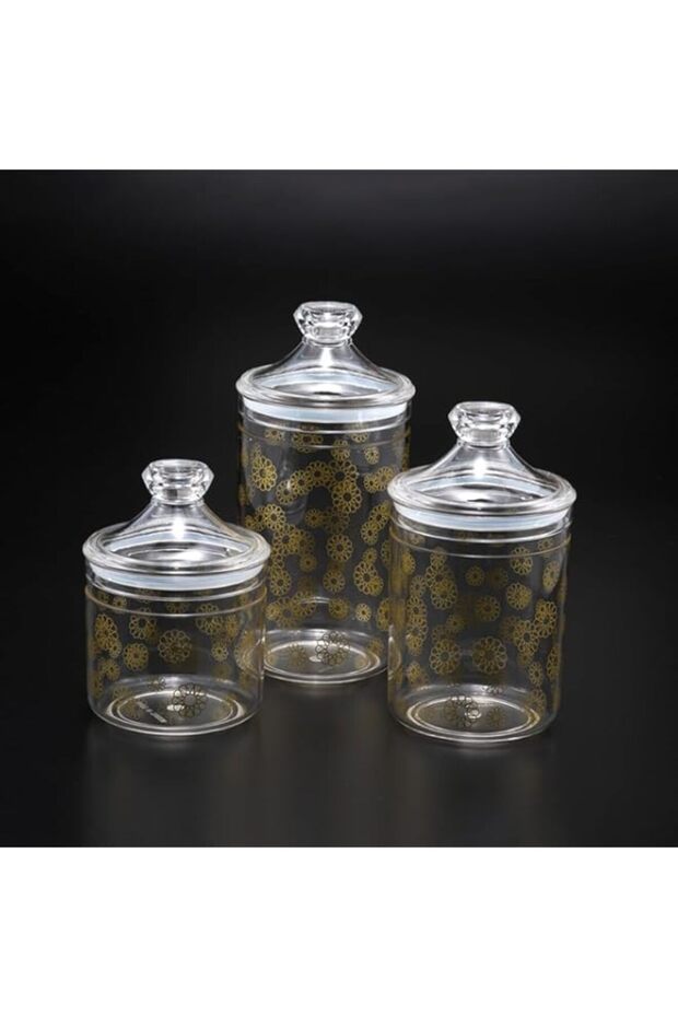 Vague Acrylic Long Jar with Gold Rose Design, Medium, Clear
