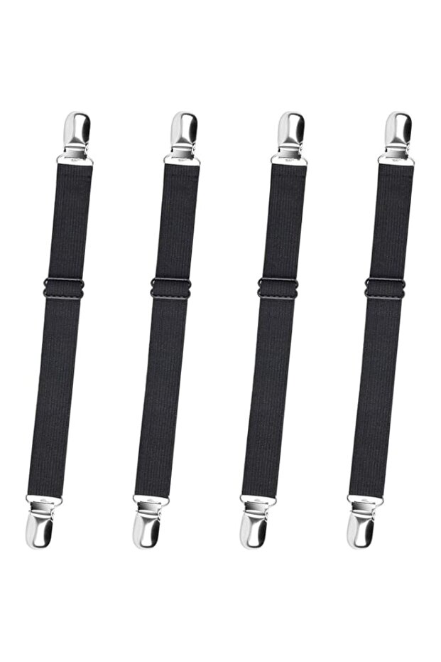 4Pcs Bed Sheet Suspenders, Adjustable Bed Sheet Holder Straps Sheet Fasteners Heavy Duty Bed Sheet Grippers for Mattresses Fitted Sheets Flat Sheets, Black
