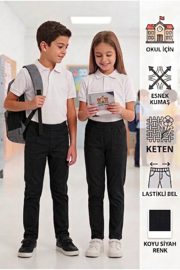 Lycra Linen Unisex School Trousers with Elastic Waist for Girls and Boys
