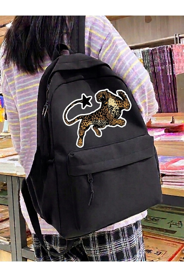 Waterproof Black Printed School Laptop Backpack
