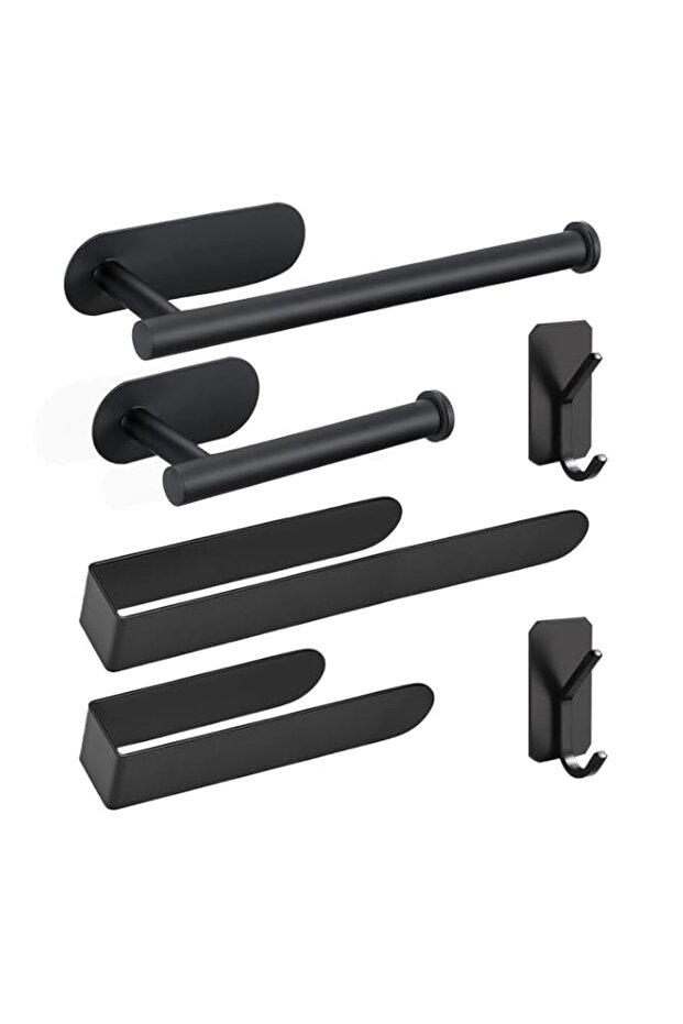 HUFEEOH Adhesive Bathroom Accessories Set, 6 Piece Bathroom Hardware Set Towel Racks for Bathroom Wall Mounted Black Towel Bar Set