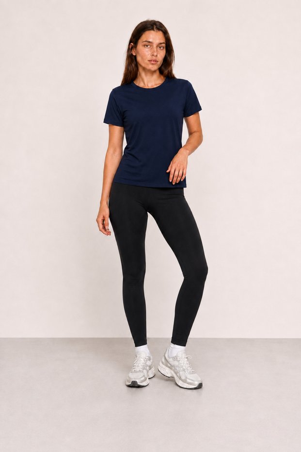 Women's Navy Blue Basic T-Shirt Lycra Single Jersey Fabric Crew Neck Short Sleeve Regular Fit