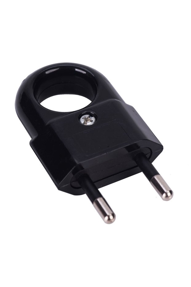 Line flat plug with ring, 10A, black