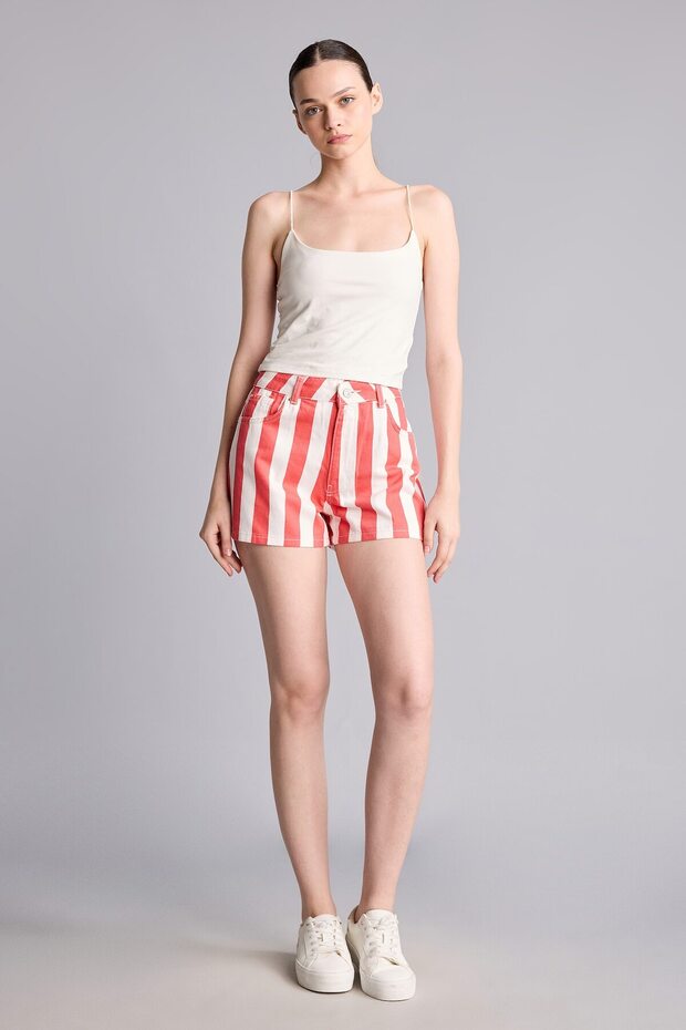 100% Cotton Regular Waist Striped Gabardine Shorts I4143Ax26Hs