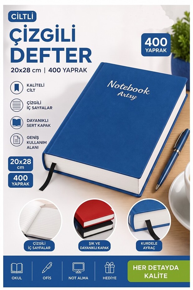 Hardcover Lined Notebook 400 Sheets 20X28Cm 1 Piece Multi-Leaf Hard Cover Note Account Book School Office