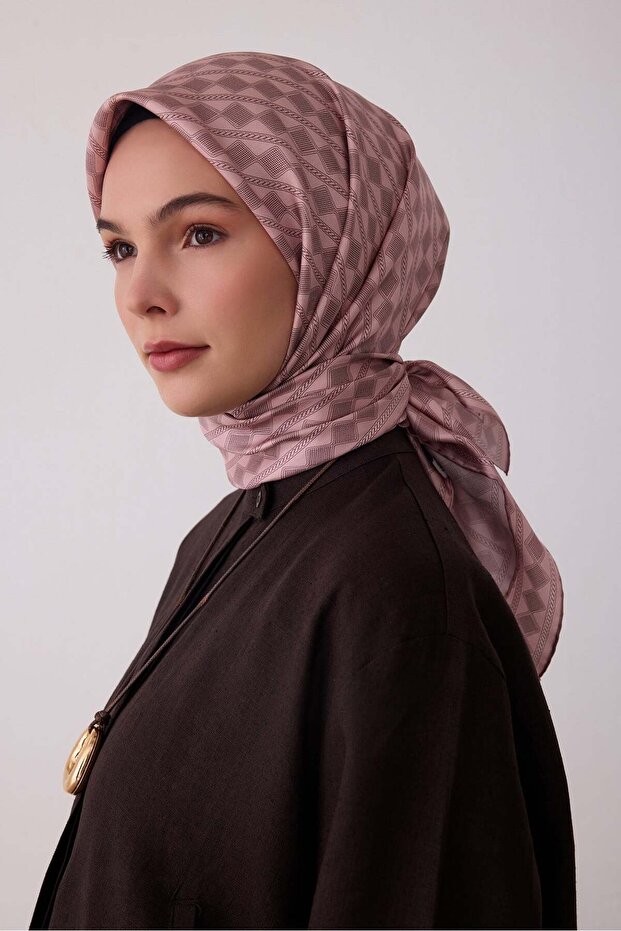 Pink Geometric Pattern 100% Twill Silk Scarf 4425-02