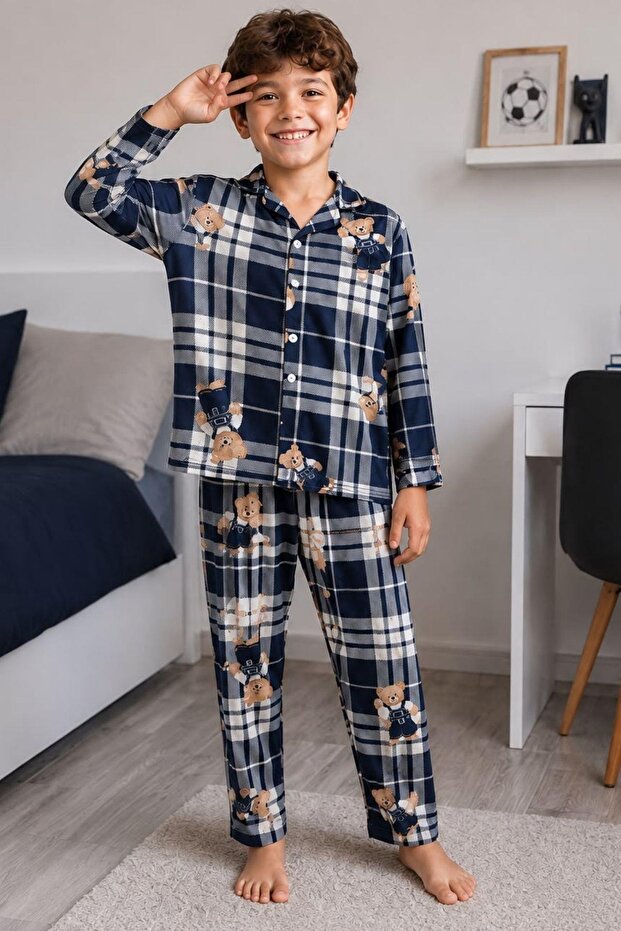 Boy's Family Size Cotton Patterned Pajama Set Tkm1024