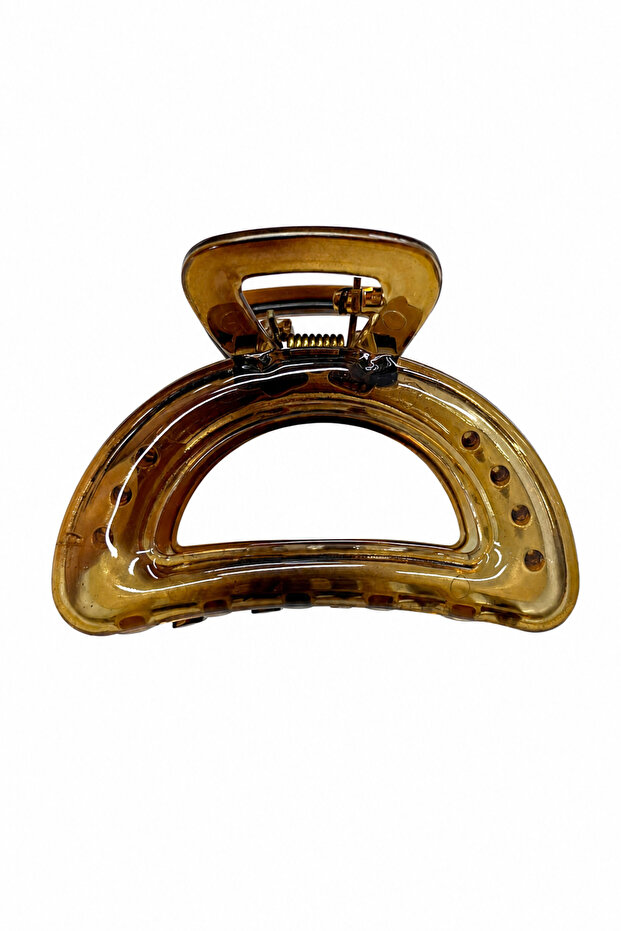 Brown Turtle Shell Patterned Half Moon Shaped Hair Clip