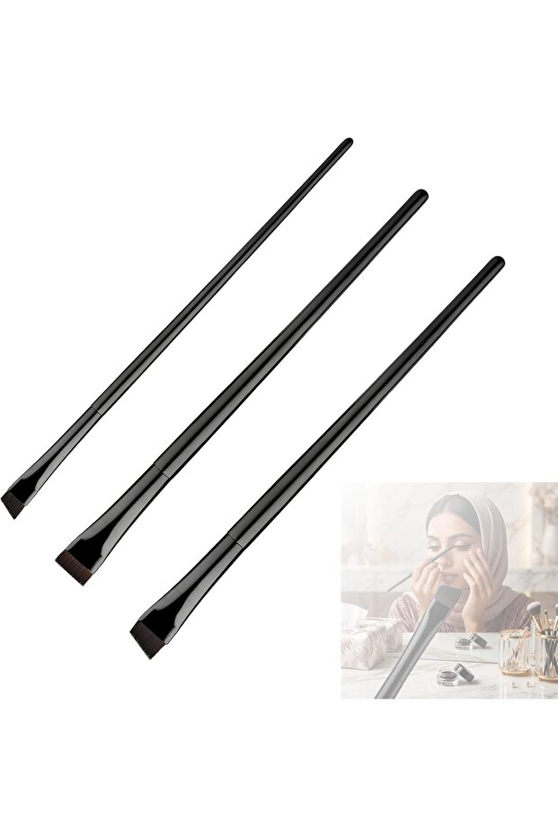3 Pieces Eyeliner Brush Set for Precision Eye Makeup with Fine Angled and Flat Synthetic Bristles Professional Makeup Tools for Eyeshadow Eyebrow and Concealer Application