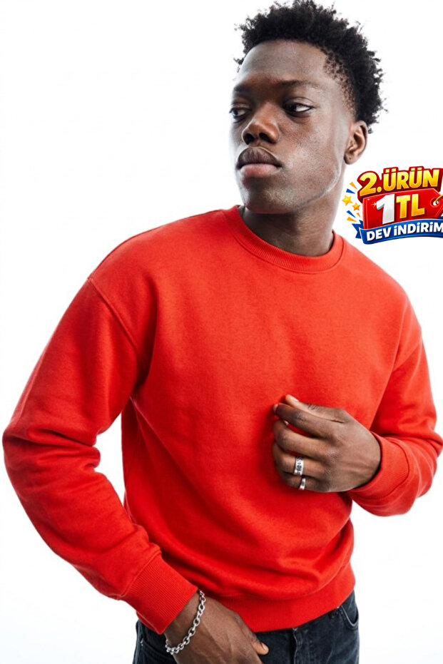 Men's Regular Long Sleeve Red Basic Sweatshirt
