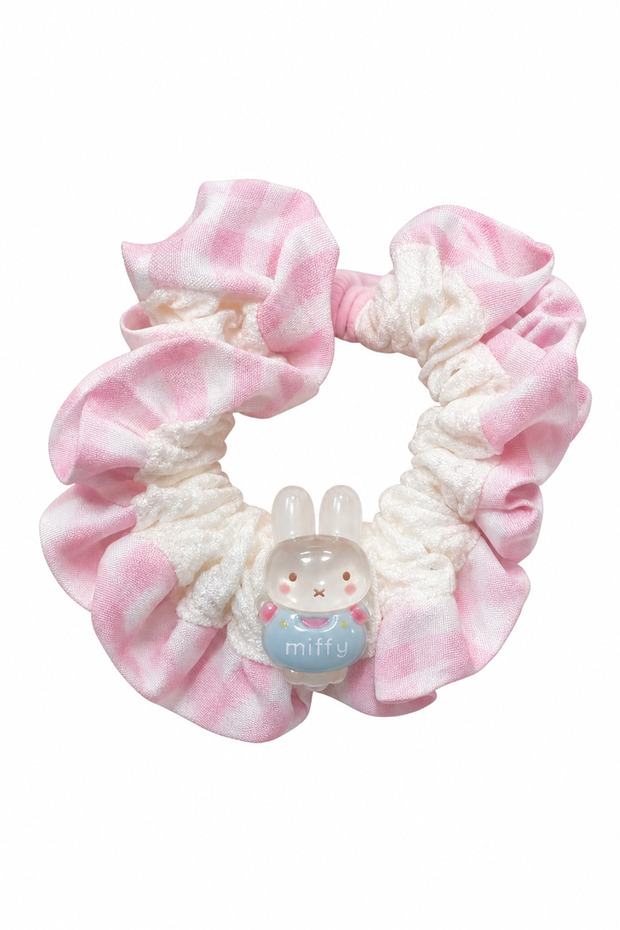 Miffy Character Pink and White Plaid Ruffled Rubber Buckle Hair Accessory