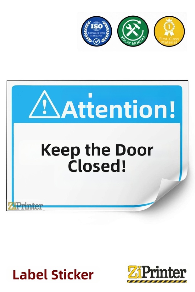 Attention! Keep the Door Closed! Isg Warning Sign Sticker 25X35 cm