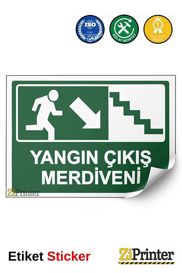 Fire Exit Staircase Isg Warning Sign Sticker 35X50 cm