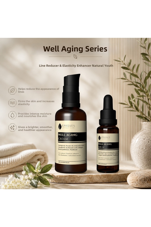 Well Aging Line Reducer and Elasticity Enhancer Wrinkle Anti-Aging Serum and Cream Skin Care Set