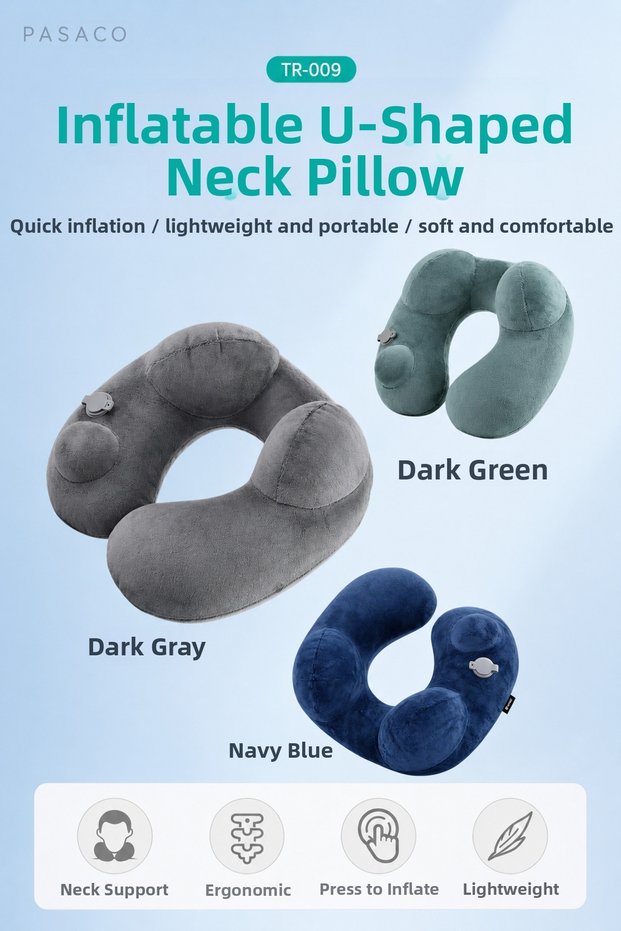 Inflatable Orthopedic U-Shaped Neck Pillow Travel Pillow Portable Velvet Neck Support