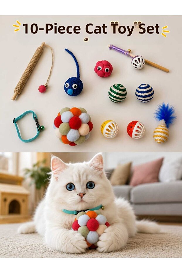 10-Piece Cat Toy Set – Entertainment, Stress Reduction, and Healthy Development