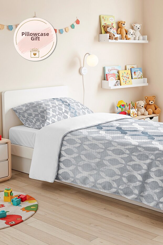 Gray Geometric Modern Single Pique Set - Blue and White Quilted Seasonal Bedspread 160X220 cm