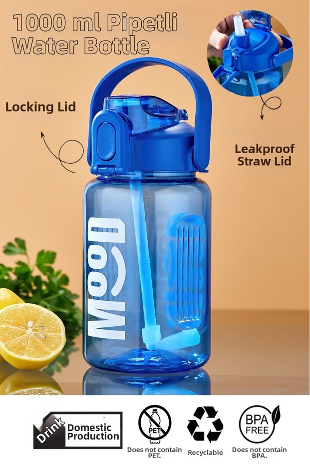 Carry Handle Water Bottle Sports School Water Bottle Lockable Lid 1000 ml Blue Color Water Bottle