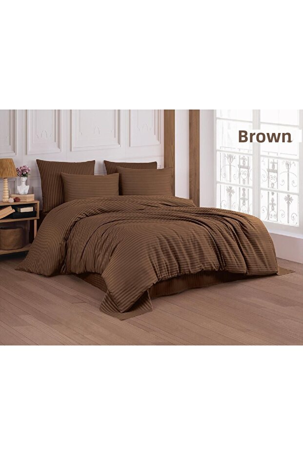 Double 100% Cotton Satin Fitted Sheet Duvet Cover Set with Zippered Bag