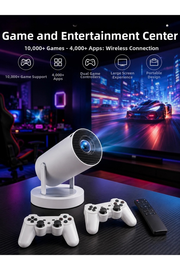Projection Device Video Game Console Projector Portable Standing Dual Handle 4K Resolution