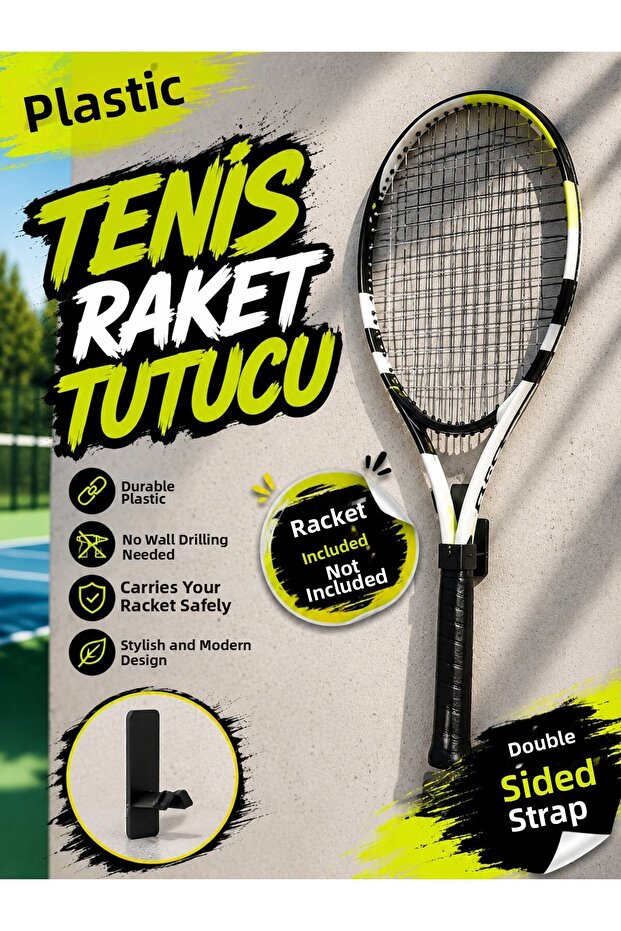 Double-Sided Tape Tennis Racket Wall Hanger | Plastic Racket Wall Mount | Decorative Racket Stand (Racket Not Included)
