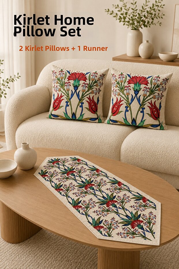 Water Lily Tulip Tapestry Woven Runner and Tapestry Cover Set