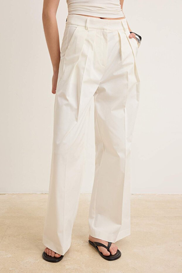 Beyaz Kalın Kumaş Wide Leg/Geniş Paça Pantolon | TWOSS26PL00019 - 3