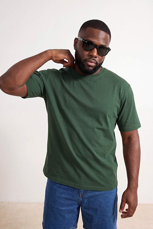 Siyah- Haki-Gri Regular/Rahat Kalıp 3'lü Paket Büyük Beden T-Shirt TMNSS24BF00059 - 5
