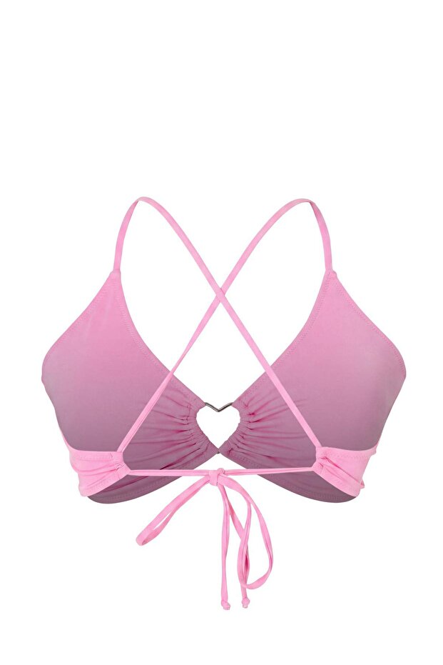 Pembe Kalp Aksesuar Detaylı Askılı Büyük Beden Bikini Üstü TBBSS25CT00008 - 6