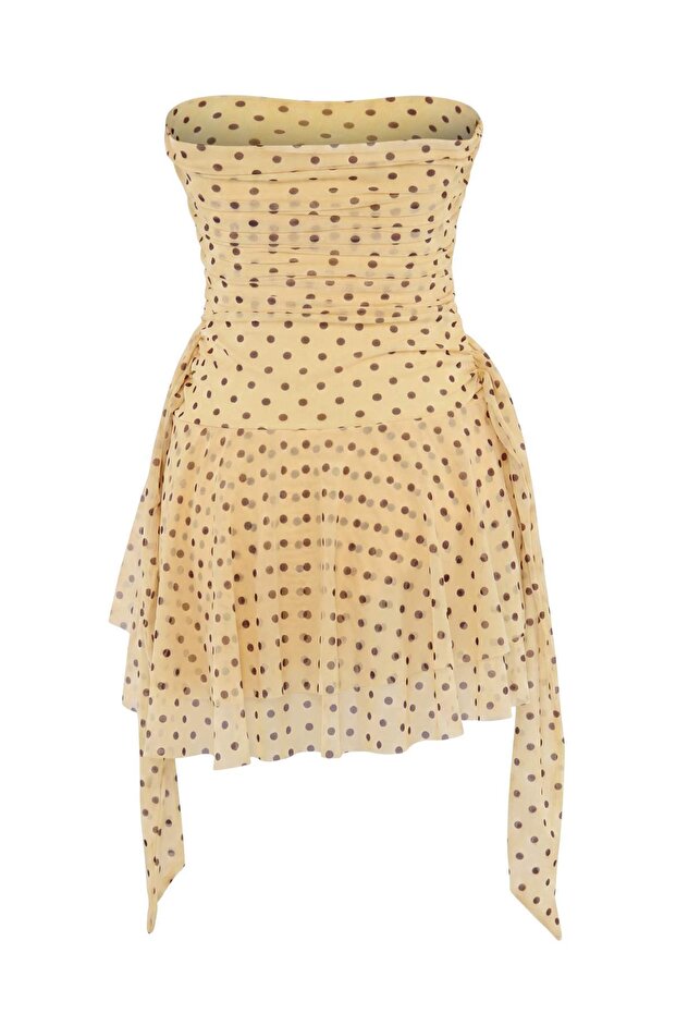 Sarı Straplez Puantiyeli Kısa / Mini Elbise TPRSS26EL00279 - 7