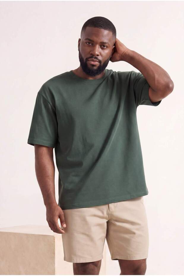 Kahverengi-Yeşil Büyük Beden 2'li Paket Regular/Normal Kesim T-Shirt TMNSS24BF00002 - 4